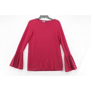 Neiman Marcus 100% Cashmere Sweater Women's Small Red Bell Sleeve Cozy Luxury